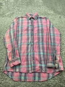 Vtg Sears Shirt Men Store Large Pink Madras Plaid Heavyweight Button Up Flannel - Picture 1 of 8