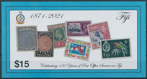 Fiji 2021 MMH Stamps-on-Stamps Stamps Post Office Services 150 Years SOS 1v M/S Cover