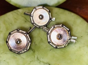 Vintage Sterling Silver Buttons - Group of 3 Buttons-pink MOP - Picture 1 of 10