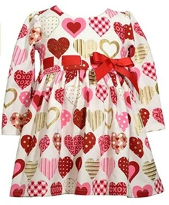 Bonnie Baby Girl's Valentine's Day Foiled-Heart-Print A-Line Dress Set-Size-24M - Picture 1 of 2