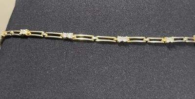 925 Gold Tone Sterling Silver 7.5" Bracelet with Simulated Diamonds - Image 1 of 4