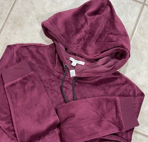 Threads 4 Thought Sweatshirt Sz XL Organic Cotton Crop Hoodie Pullover Burgundy - Picture 1 of 14