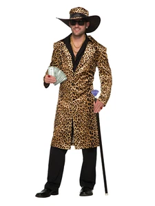 Funky Leopard Pimp Jacket + Hat Mens Gangster Fancy Dress COstume Adults - Picture 1 of 1