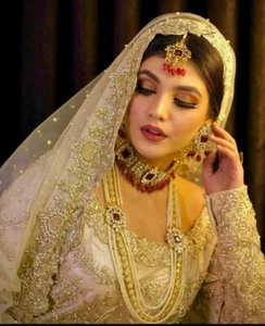 Conjunto de gargantilla gargantilla joyería nupcial indio paquistaní bengalí pendientes Tikka Jhummar - Imagen 1 de 10