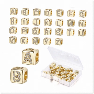 26 Rhinestone Letters Cube Beads Charm ABC Alphabet Dice A-Z Beads for Jewelry M - Photo 1/4