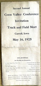 1925 COON VALLEY TRACK AND FIELD MEET antique sports program CARROLL, IOWA names - Picture 1 of 5