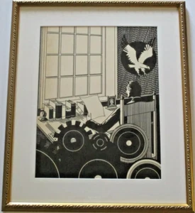 PINTURA ANTIGUA DIBUJO ILUSTRACIÓN ART DECO TECNOLOGÍA VINTAGE INDUSTRIAL - Imagen 1 de 4