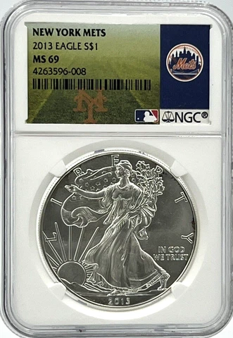 2013 $1 American Silver Eagle NCG MS 69 ⚾️ ⚾️New York Mets MLB ⚾️⚾️Special Label Cover