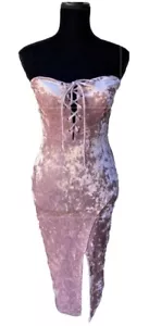 Vestido Charlotte Russe Rosa Terciopelo XS S Bodycon Con Cordones Sin Tirantes Midi Excelente - Imagen 1 de 7