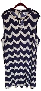 Avenue Trapeze Style Sleeveless Chevron Print Dress Blue White Size 26/28 - Picture 1 of 3