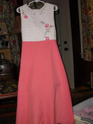 Vintage 80s Bonnie Jean Girls Coral and White Embrooidered Dress Size 8 - Image 1 of 4