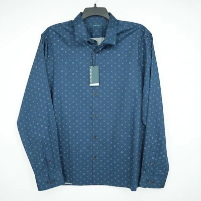 Camisa de vestir Perry Ellis para hombre XXL azul blanco negro geo 100 % algodón nueva con etiquetas $89,50 Foto 1 de 4