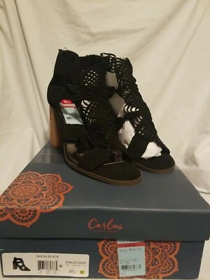 Preciosos Carlos Santana Zapatos Tacones Sandalias Negro Macramé Nuevo en Caja Foto 1 de 4