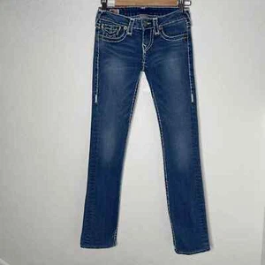 True Religion Billy Super T Damen Jeans Größe 24 Blau Dicke Nähte Made In USA - Bild 1 von 17
