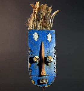 Maschera Bwa africana arte tribale intagliata a mano crest piuma legno decorazione parete-G5586 - Foto 1 di 24