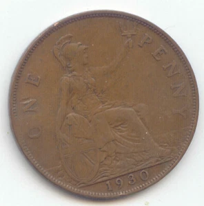 UK 1930 Bronze Penny (95.5% Copper) One Cent 1c Great Britain Exact Coin - Picture 1 of 2