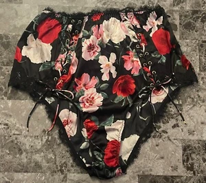VICTORIA'S SECRET ATELIER L SATIN SMOOTH SILK BLEND FLORAL LACE UP BRIEF PANTIES - Picture 1 of 9