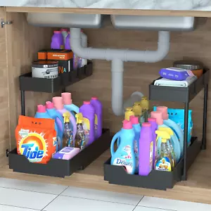 2 Pack under Sink Organizer, 2 Tier Bathroom Cabinet Organizer with Sliding Bask - Picture 1 of 6