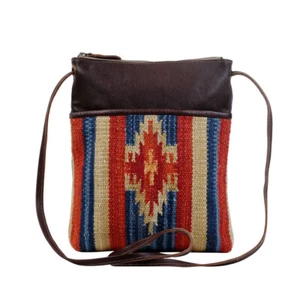 Myra Tasche #3068 Teppich, abgenutztes Leder, Canvas 12"x11,5" Crossbody ~ Reißverschlusstaschen ~ - Bild 1 von 4