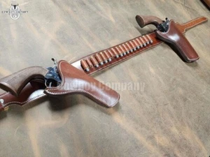Western Leather Holster Gun Belt 44 / 45 Brown Hand Made Cowboy Revolver Pistol - Picture 1 of 14
