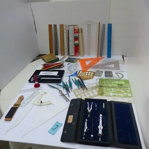 Huge Lot Vintage Drafting Architectural Tools Slide Rules Angles +Lietz Pickett+ - Picture 1 of 14