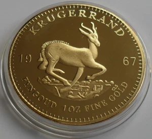 1967 Gold Plated 1oz 24K Krugerrand Coin South Africa in capsule - Picture 1 of 2