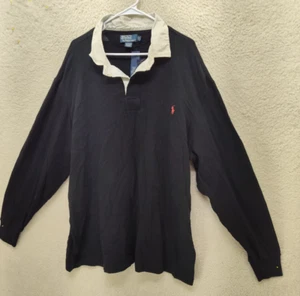 Polo Ralph Lauren uomo polo 2XLT nera 100% cotone manica lunga camicia bottoni 1/4 - Foto 1 di 19