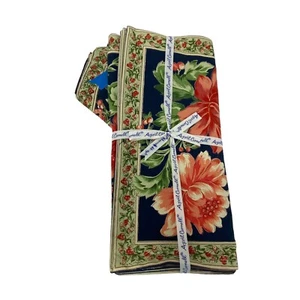 APRIL CORNELL 4 Placemats 4 Napkinsl NEW set Floral Green Navy Red Flowers - Picture 1 of 3