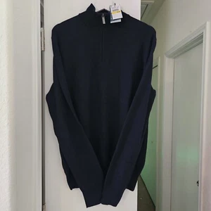 NEW Perry Ellis Portfolio Men's Black Pullover 1/4 Zip Sweater Sz Med Sapphire - Picture 1 of 9