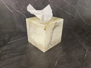 Cubierta de caja de pañuelos de piedra ónix, verde gris, accesorio de baño de pañuelos faciales, cubo - Imagen 1 de 7