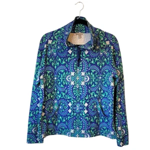 T by Talbots Damen blau & grün Paisley Baumwollmischung Viertelreißverschluss Größe L - Bild 1 von 6