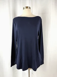 T-shirt donna manica lunga TALBOTS taglia grande blu navy tinta unita 100% cotone Pima - Foto 1 di 10