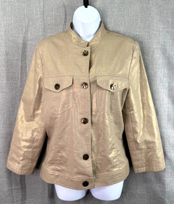 Chaqueta para mujer Josephine Chaus mezcla de lino dorado brillante botón delantero talla 10 Foto 1 de 4