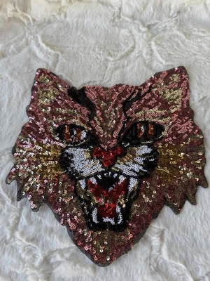 Wildcat Patch Large Sequins Sew On Safari Animal Print 9 x 8.5”. New - Image 1 of 3