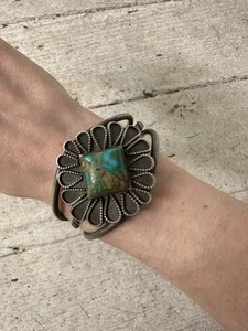 Brazalete Navajo Vintage Turquesa Esterlina Años 40/50 Firmado - Imagen 1 de 9