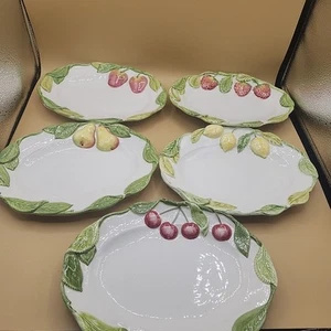 Vintage Italian Majolica Plates San Marco Nove Fruit Set of 5 Oval 9" Platters - Picture 1 of 18