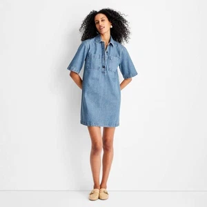 Women's Denim Mini Shirtdress - Future Collective - Picture 1 of 23