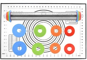 Nudelholz und Silikon Backen Gebäck Matte Set, Edelstahl Teig Schwarz  - Bild 1 von 8