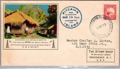 1938 Pitcairn Island New Zealand Stamp Cover to New York City NY USA - Image 1 of 2