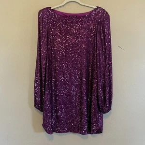 Mini Vestido Steve Madden Delorean Brillante Manga Abullonada Para Mujer L Púrpura NUEVO - Imagen 1 de 7