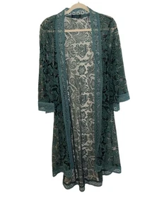 Fashion Express Damen türkis Blumen Spitze 3/4 Glockenärmel Staubtuch Kimono - Bild 1 von 7