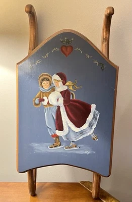 "Arte popular pintado a mano siglo XIX niños rurales patinaje sobre hielo trineo de madera 24""" Foto 1 de 4