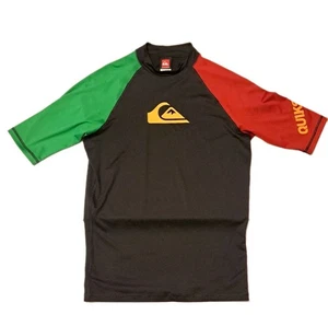 Quiksilver Rashguard Uomo XL Elasticizzato aderente Manica Corta Nero Verde Rosso Logo - Foto 1 di 5