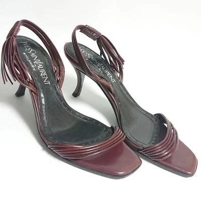 Mujer 5.5US Yves Saint Laurent Live Gauche Borgoña Sandalias Mules Clásicas París Foto 1 de 4