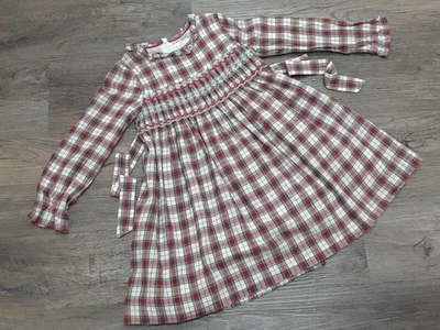 Usado en Excelente Condición Mini Boden Niñas 6-7 Vestido Calado Cuadros Rojo Verde Vacaciones Navidad Tejido Foto 1 de 4