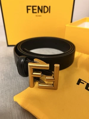 Fendi FF Gold W/ Thin Leather Belt Dark Coffee Gold Buckle Size 100/40 - WOW!! - Image 1 of 4
