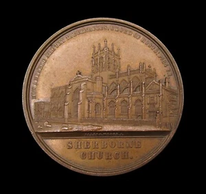 1849 RESTORATION OF SHERBORNE CHURCH 39mm BRONZE MEDAL - BY ALLEN & MOORE - Picture 1 of 2