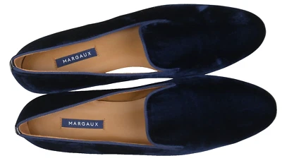 Mocasines planos de terciopelo hechos a mano Margaux para mujer talla 11,5 M/42,5 euros azul marino sin cordones Foto 1 de 4