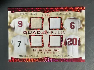 2022 Foglia Nel Gioco Usato Mickey Mantle Ted Williams Musial Robinson /35 Nm - Foto 1 di 3