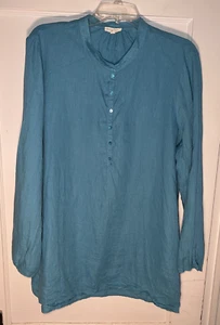Eileen Fisher Irish Leinen Popover Tunika Top L Lagenlook türkis Gr. XL. d536 - Bild 1 von 15